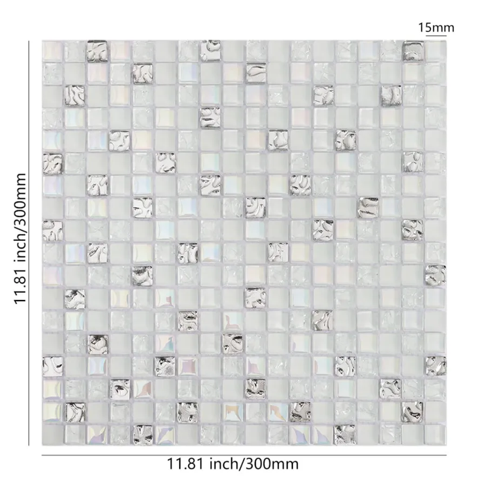 White Silver Iridescent Crystal Glass Mosaic Backsplash Wall Tile