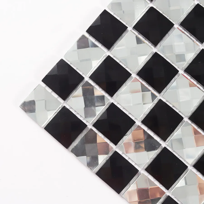 Shinning Clear and Black Diamond Mirror Glass Checkerboard Mosaic Tile Backsplash