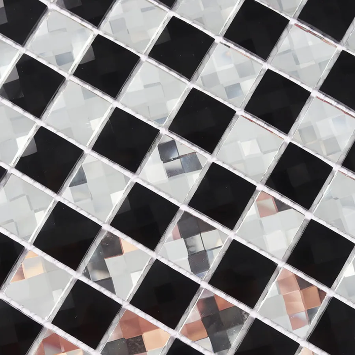 Shinning Clear and Black Diamond Mirror Glass Checkerboard Mosaic Tile Backsplash