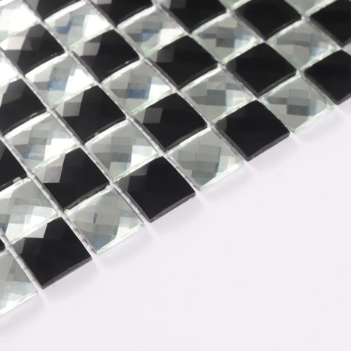 Shinning Clear and Black Diamond Mirror Glass Checkerboard Mosaic Tile Backsplash