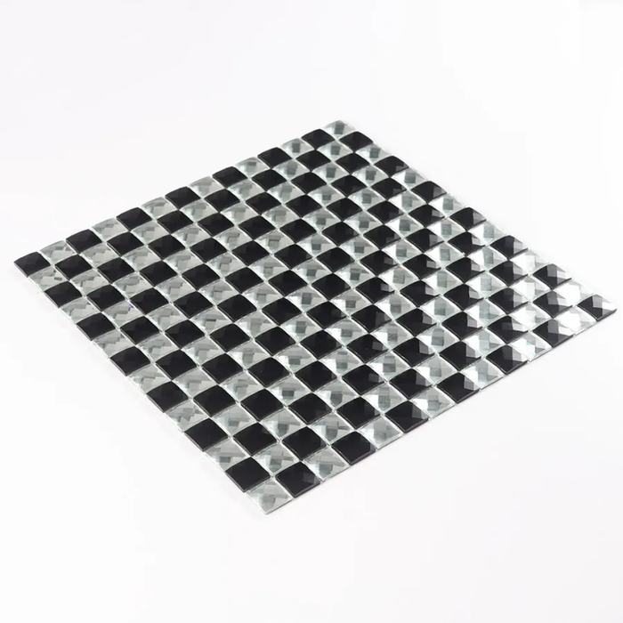 Shinning Clear and Black Diamond Mirror Glass Checkerboard Mosaic Tile Backsplash