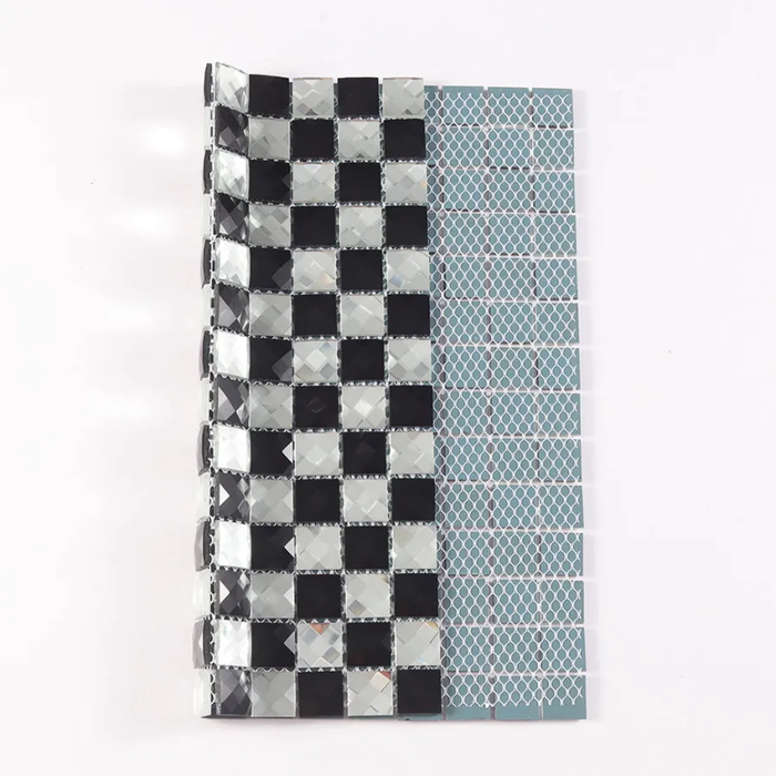 Shinning Clear and Black Diamond Mirror Glass Checkerboard Mosaic Tile Backsplash