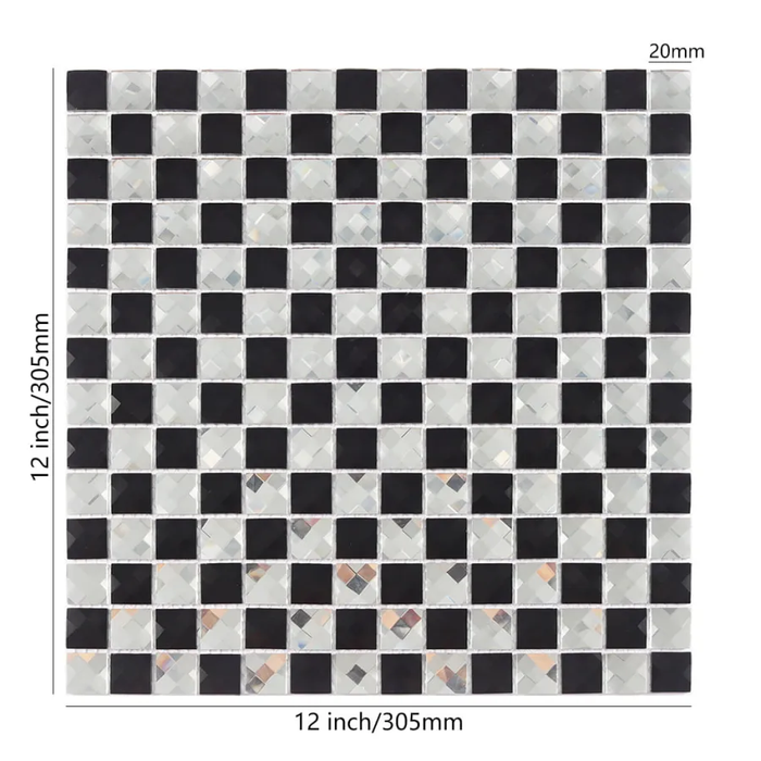 Shinning Clear and Black Diamond Mirror Glass Checkerboard Mosaic Tile Backsplash