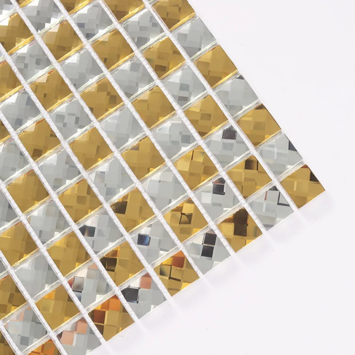 Gold and Clear Silver Checkerboard Mosaic Crystal Glass Backsplash Tile