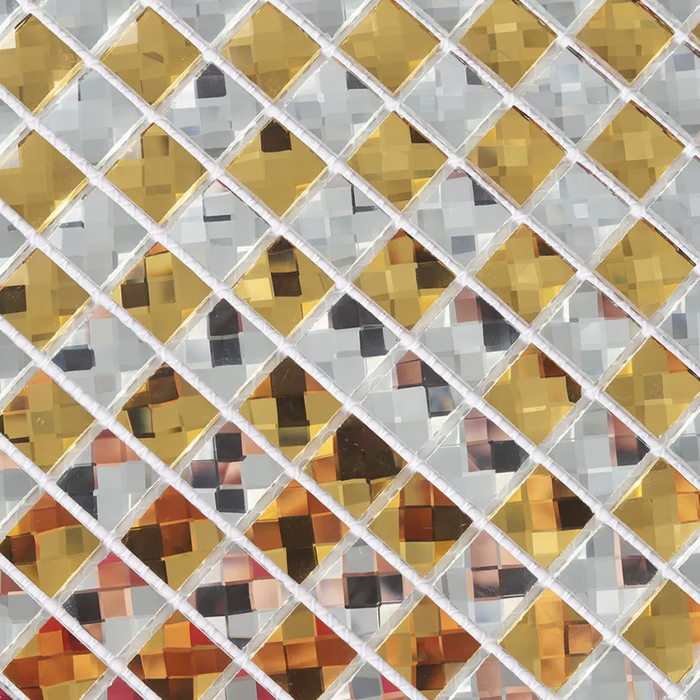 Gold and Clear Silver Checkerboard Mosaic Crystal Glass Backsplash Tile
