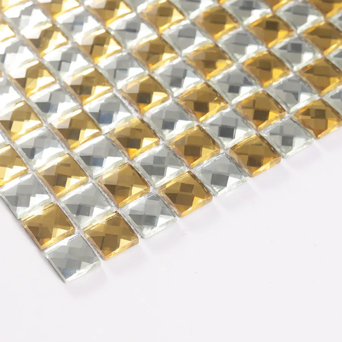 Gold and Clear Silver Checkerboard Mosaic Crystal Glass Backsplash Tile