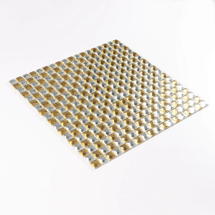 Gold and Clear Silver Checkerboard Mosaic Crystal Glass Backsplash Tile