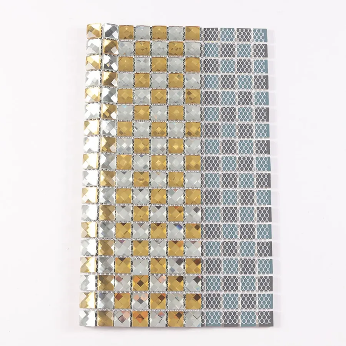 Gold and Clear Silver Checkerboard Mosaic Crystal Glass Backsplash Tile