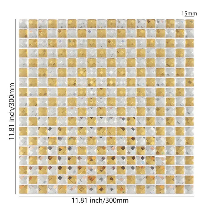 Gold and Clear Silver Checkerboard Mosaic Crystal Glass Backsplash Tile