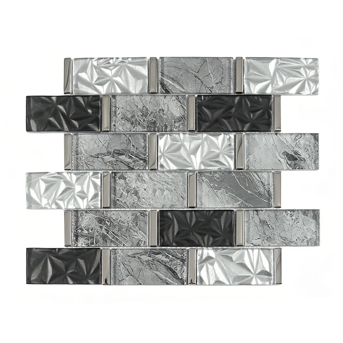 Subway Texture Black and Silver Gray Glass Brick Backsplash Wall Tile
