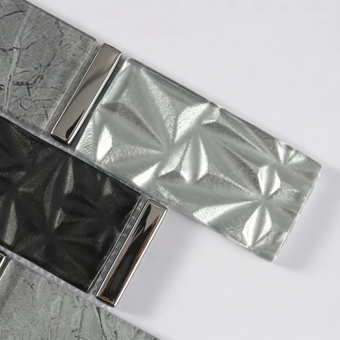 Subway Texture Black and Silver Gray Glass Brick Backsplash Wall Tile
