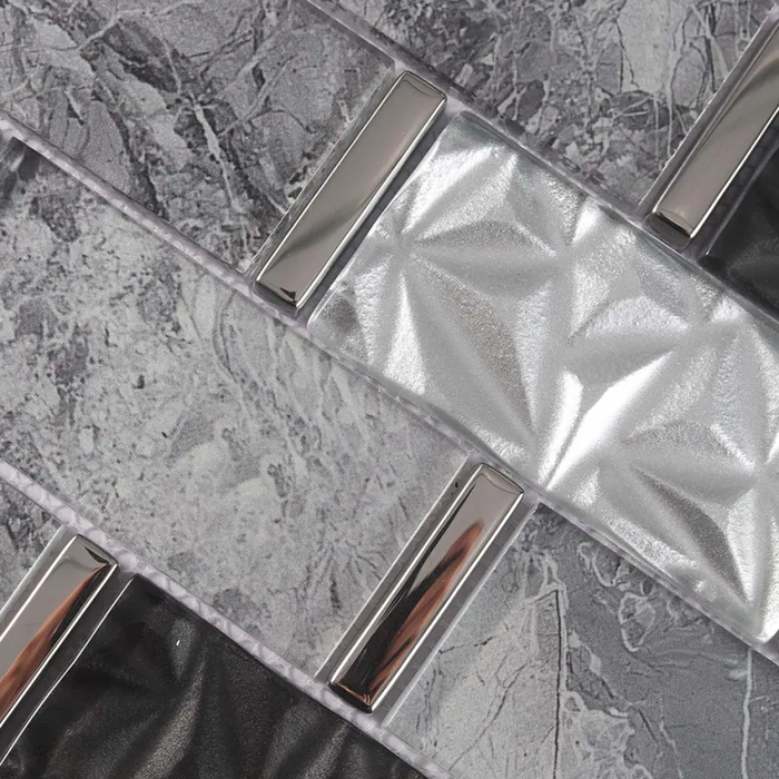 Subway Texture Black and Silver Gray Glass Brick Backsplash Wall Tile