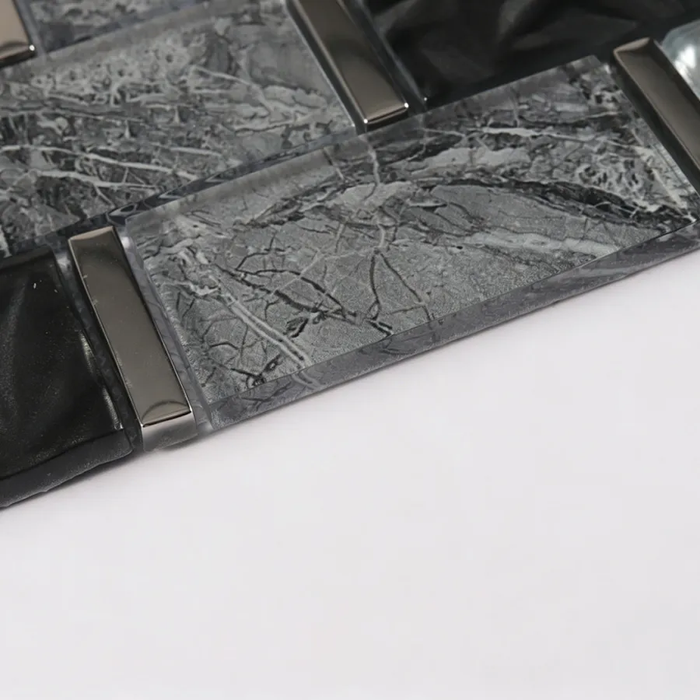 Subway Texture Black and Silver Gray Glass Brick Backsplash Wall Tile