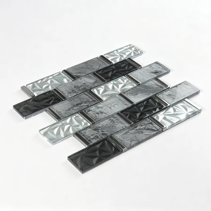 Subway Texture Black and Silver Gray Glass Brick Backsplash Wall Tile