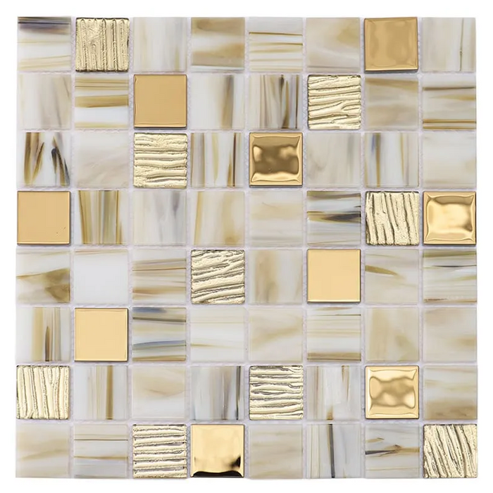 Beige and Gold Textured Glass Mosaic Kitchen Backsplash Bathroom Wall Tile
