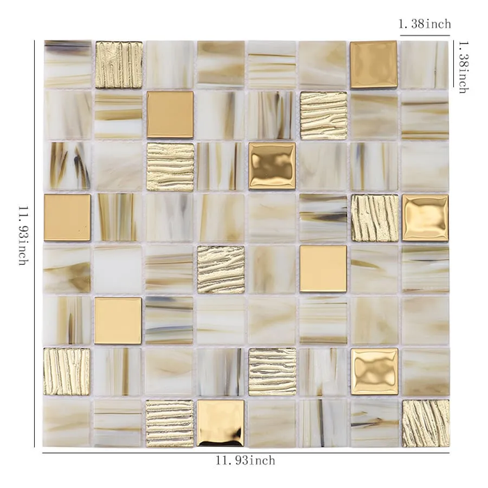 Beige and Gold Textured Glass Mosaic Kitchen Backsplash Bathroom Wall Tile