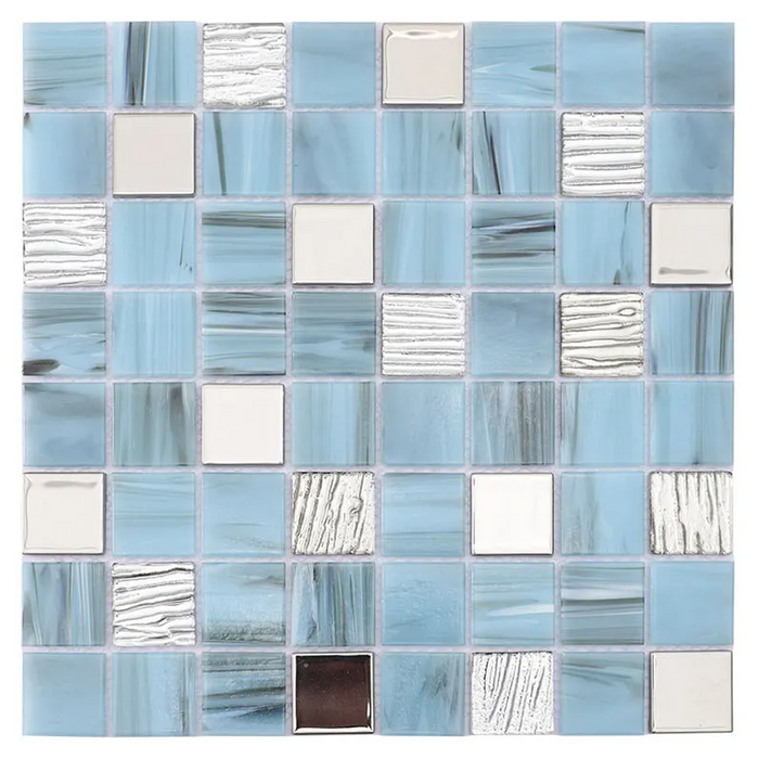 Light Blue and Silver Square Textured Glass Mosaic Tile for Walls and Floor