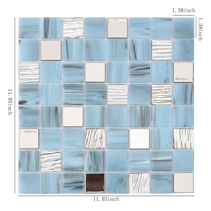 Light Blue and Silver Square Textured Glass Mosaic Tile for Walls and Floor