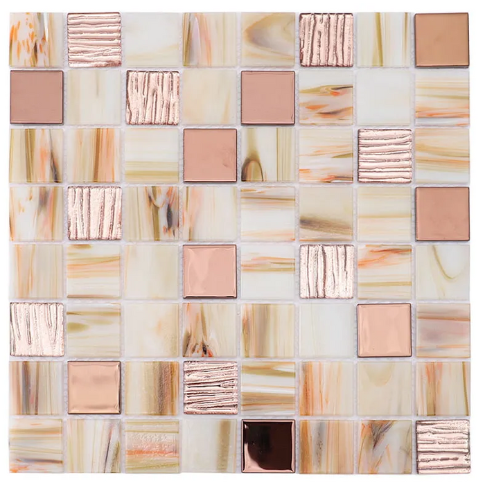 Beige Rose Gold Textured Glass Mosaic Kitchen Backsplash Bathroom Wall Tile