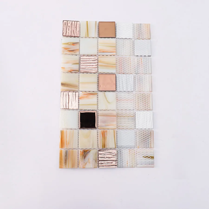 Beige Rose Gold Textured Glass Mosaic Kitchen Backsplash Bathroom Wall Tile