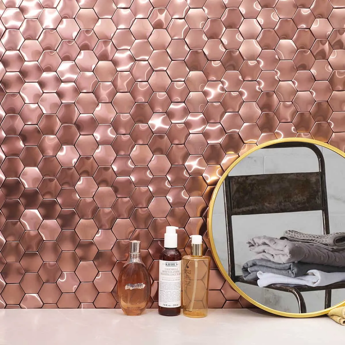 Rose Gold 3D Hexagon Stainless Steel Metal Mosaic Wall Tile Backsplash
