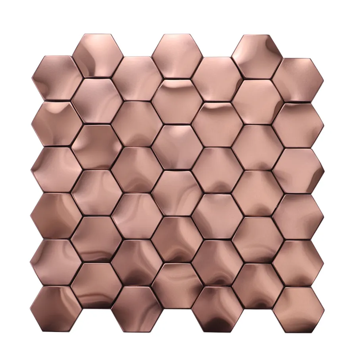 Rose Gold 3D Hexagon Stainless Steel Metal Mosaic Wall Tile Backsplash
