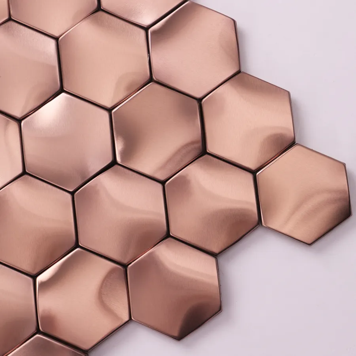 Rose Gold 3D Hexagon Stainless Steel Metal Mosaic Wall Tile Backsplash
