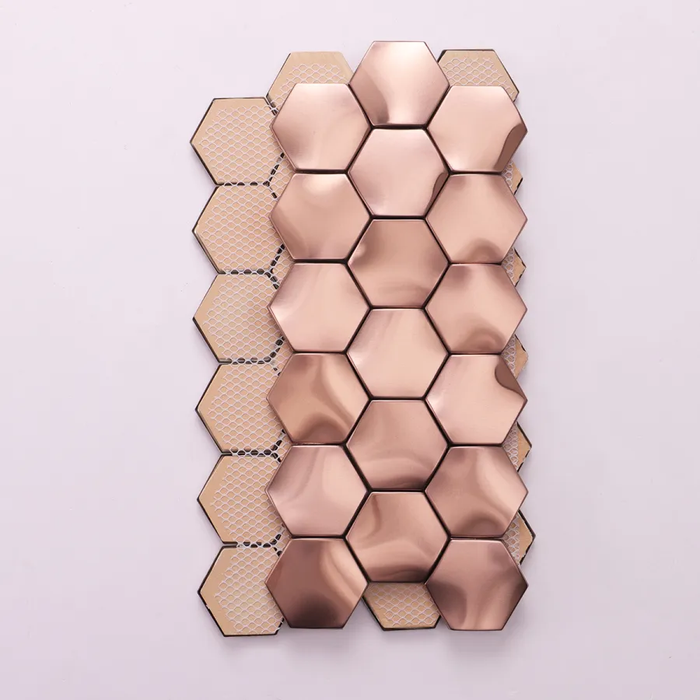 Rose Gold 3D Hexagon Stainless Steel Metal Mosaic Wall Tile Backsplash