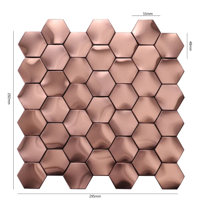 Rose Gold 3D Hexagon Stainless Steel Metal Mosaic Wall Tile Backsplash