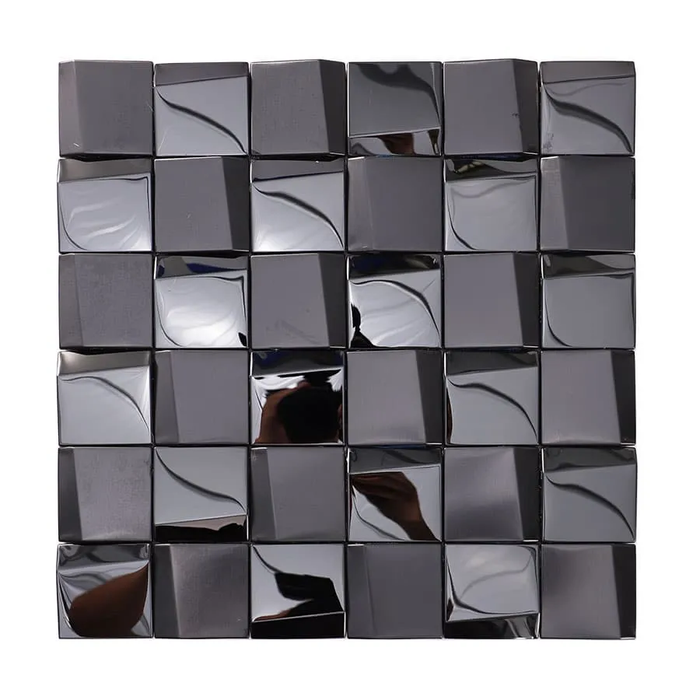 3D Black Glossy mix Brushed Stainless Steel Mosaic Metal Wall Tile