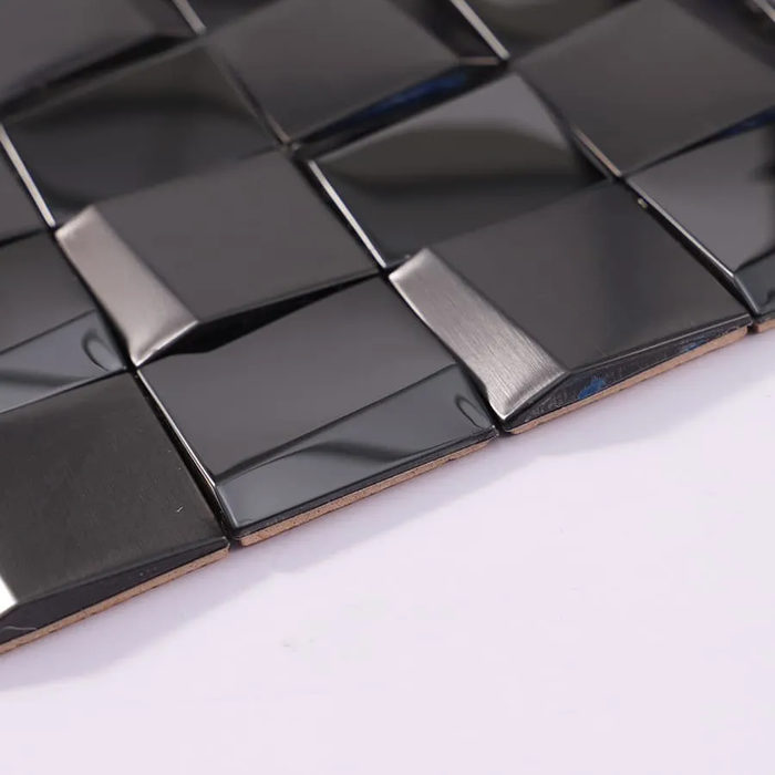 3D Black Glossy mix Brushed Stainless Steel Mosaic Metal Wall Tile
