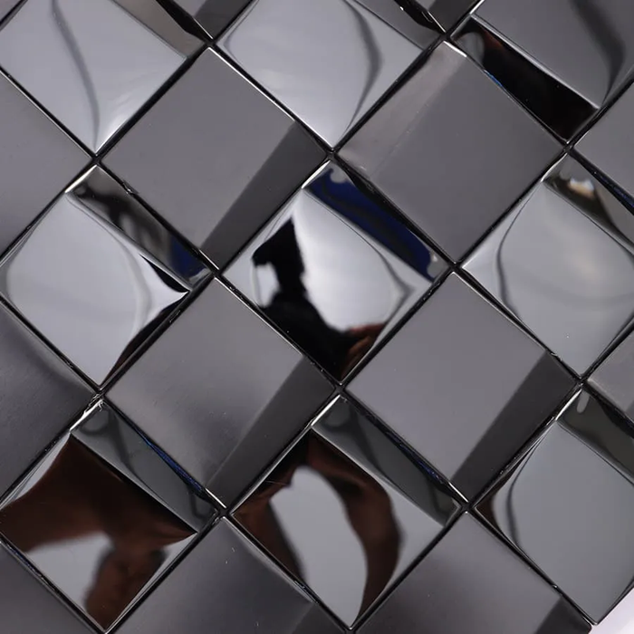 3D Black Glossy mix Brushed Stainless Steel Mosaic Metal Wall Tile