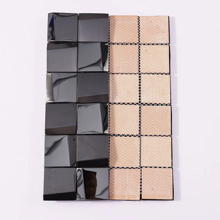 3D Black Glossy mix Brushed Stainless Steel Mosaic Metal Wall Tile