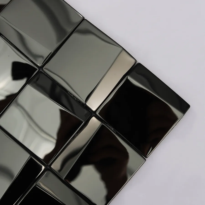 3D Black Metallic Mosaic Tile Glossy Stainless Steel Backsplash for Kitchen and Bathroom Walls