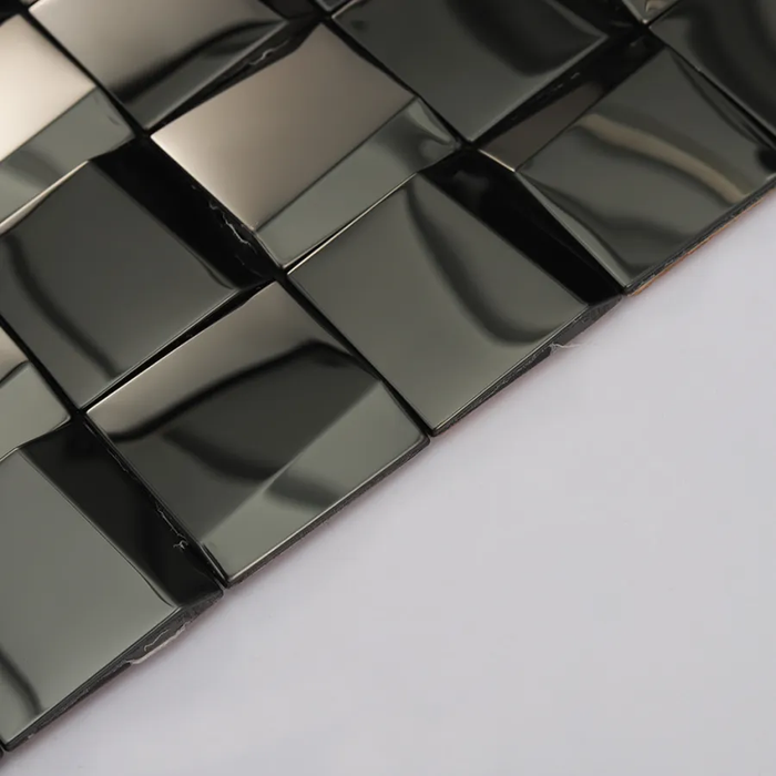 3D Black Metallic Mosaic Tile Glossy Stainless Steel Backsplash for Kitchen and Bathroom Walls