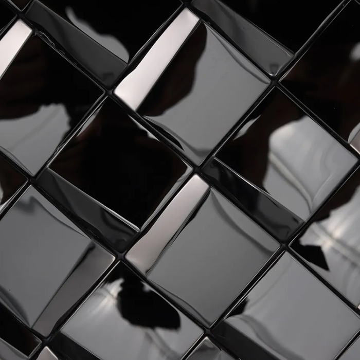 3D Black Metallic Mosaic Tile Glossy Stainless Steel Backsplash for Kitchen and Bathroom Walls
