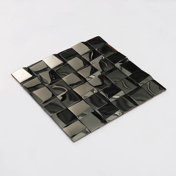 3D Black Metallic Mosaic Tile Glossy Stainless Steel Backsplash for Kitchen and Bathroom Walls