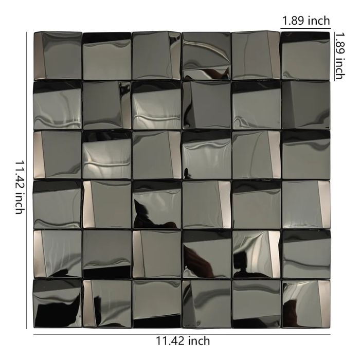 3D Black Metallic Mosaic Tile Glossy Stainless Steel Backsplash for Kitchen and Bathroom Walls