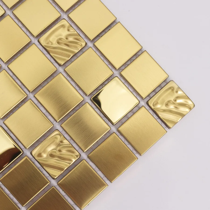 Gold Stainless Steel Metal Wall Mosaic with Ripple Embossed Tile
