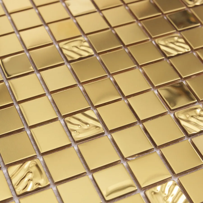 Gold Stainless Steel Metal Wall Mosaic with Ripple Embossed Tile