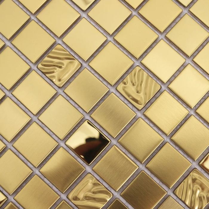 Gold Stainless Steel Metal Wall Mosaic with Ripple Embossed Tile