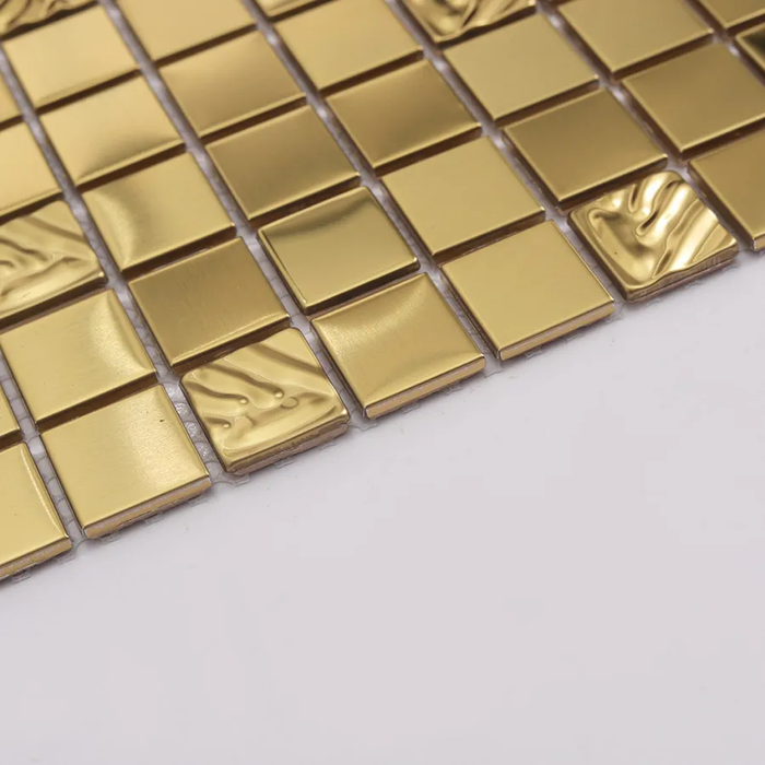 Gold Stainless Steel Metal Wall Mosaic with Ripple Embossed Tile
