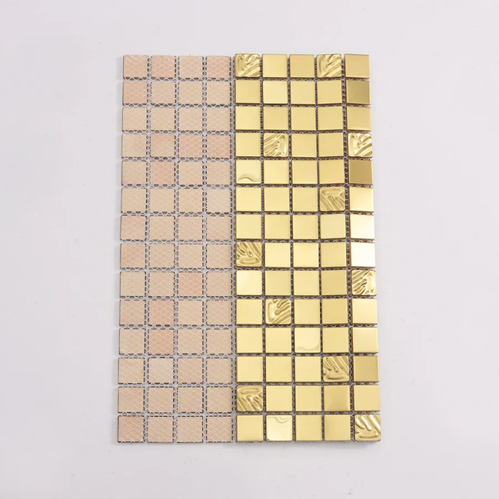 Gold Stainless Steel Metal Wall Mosaic with Ripple Embossed Tile