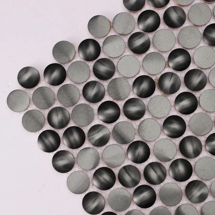 3D Black Penny Metal Mosaic Circle Stainless Steel Wall Backsplash Tile