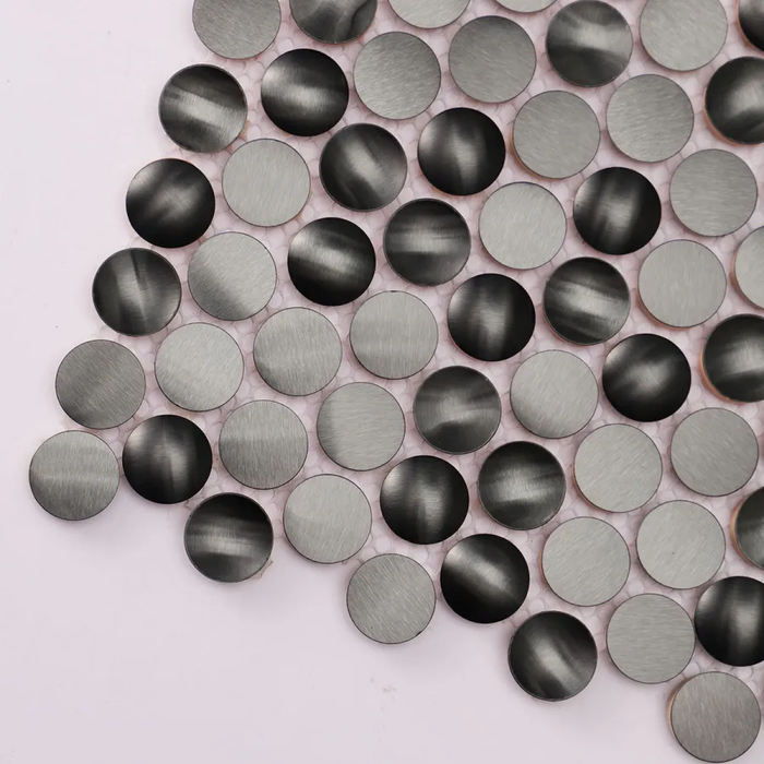 3D Black Penny Metal Mosaic Circle Stainless Steel Wall Backsplash Tile