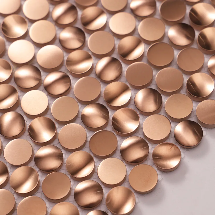 Rose Gold 3D Penny Metal Mosaic Circle Stainless Steel Backsplash Wall Tile