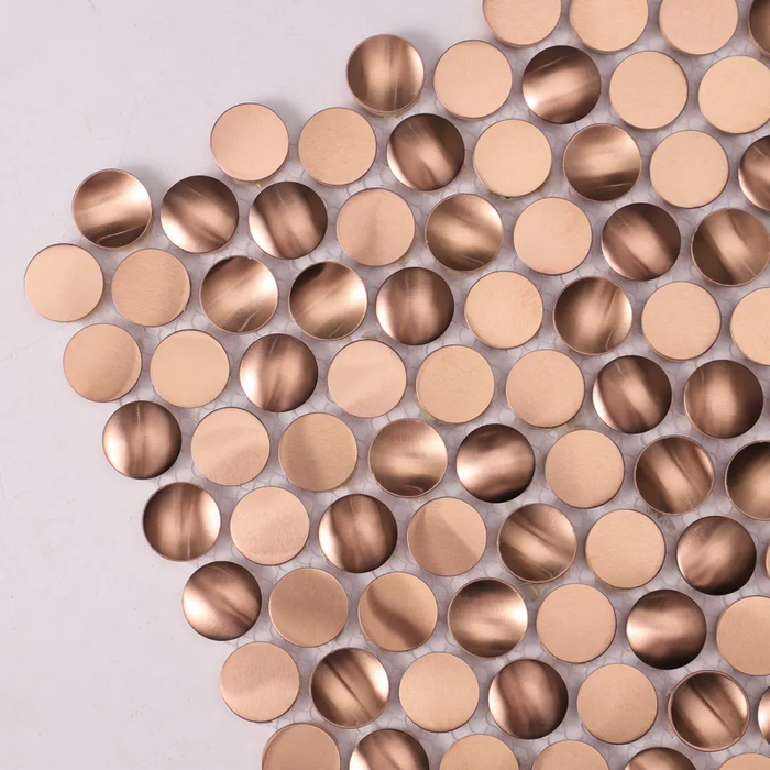 Rose Gold 3D Penny Metal Mosaic Circle Stainless Steel Backsplash Wall Tile