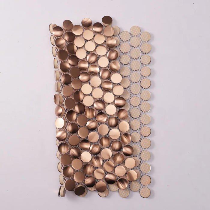 Rose Gold 3D Penny Metal Mosaic Circle Stainless Steel Backsplash Wall Tile