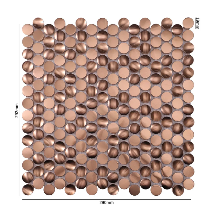 Rose Gold 3D Penny Metal Mosaic Circle Stainless Steel Backsplash Wall Tile