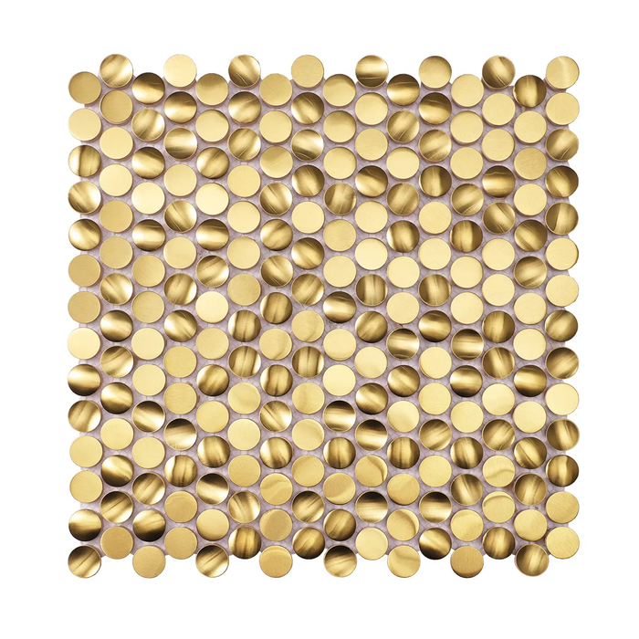3D Gold Penny Round Brushed Stainless Steel Metal Mosaic Tile
